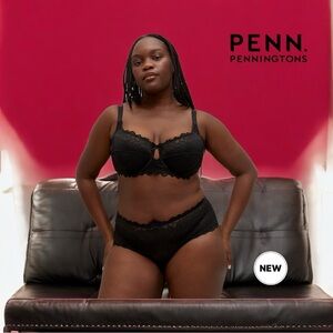 NWOT, Penningtons, Plus Size Unlined Lace Bra, 42 DDD, Black 🫦